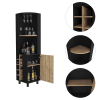 Kaia Corner Bar Cabinet, Two Shelves, Ten Built-in Wine Rack, Single Door Cabinet, Two interior Shelves, -Black / Pine
