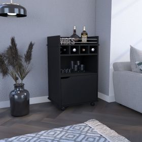 DEPOT E-SHOP Sims 35" H Bar Cart with Two Shelves four Wine Cubbies and One Cabinet,Black