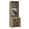 Prana Bar Cabinet, Two Shelves, Five Built-in Wine Rack, Double Door -Light Oak
