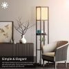 Floor Lamp with Shelves; Modern Tall Lamps with Charging Station-2 USB Ports& 1 Power Outlet - Lamps for Living Room; Bedrooms& Office-Black
