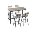 Pub High Dining Table 5 Piece Set, Industrial Style Pub Table, 4 PU Leather Bar Chairs for Kitchen Breakfast Table, Living Room, Bar, Rustic Grey