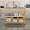 Stainless Steel Countertop Solid Wood Kitchen Cart with Storage Drawers and Shelves, Rotatable Kitchen Island with Steel Table Top and Tower Rack