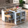 K&K Rolling Kitchen Island With Extended Table, Kitchen Island on Wheels with LED Lights,Power Outlets and 2 Fluted Glass Doors