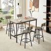 Pub High Dining Table 5 Piece Set, Industrial Style Pub Table, 4 PU Leather Bar Chairs for Kitchen Breakfast Table, Living Room, Bar, Rustic Grey