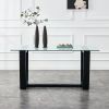 Seating 6-8 people, this modern, minimalist rectangular dining table features a tempered glass top and a sleek black MDF stand. Suitable for kitchen