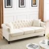 [Video] 79" Chesterfield Sofa Beige Velvet for Living Room, 3 Seater Sofa Tufted Couch with Rolled Arms and Nailhead for Living Room, Bedroom, Office