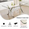 Dining table. Modern tempered glass dining table. Large modern office desk with silver plated metal legs and MDF crossbars