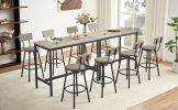 Pub High Dining Table 5 Piece Set, Industrial Style Pub Table, 4 PU Leather Bar Chairs for Kitchen Breakfast Table, Living Room, Bar, Rustic Grey