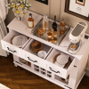 42" Modern Farmhouse Sideboard Buffet Coffee Bar Cabinet Storage Cabinet with LED Charging Station, Wine & Glass Rack,3 Drawers, for Kitchen