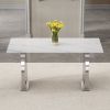 Modern rectangular dining table, 0.4 inch white patterned top, silver legs, suitable for kitchen, dining room