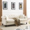 [Video] 79" Chesterfield Sofa Beige Velvet for Living Room, 3 Seater Sofa Tufted Couch with Rolled Arms and Nailhead for Living Room, Bedroom, Office