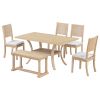 6-Piece Wood Dining Table Set with Storage Shelf and Curved Legs, Kitchen Table Set with Bench and 4 Removable Cushions Dining Chairs